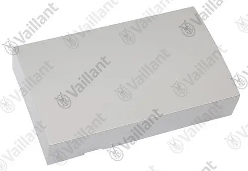 Silberne Abdeckung von Vaillant für einen Reglerschacht, rechteckige Form mit glatter Oberfläche.